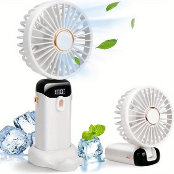 Ultra-Portable Handheld Fan with 1200mAh Battery - USB Rechargeable, Quiet Operation, 5 Speeds, LED Display - Perfect for Office, Home & Outdoor Use