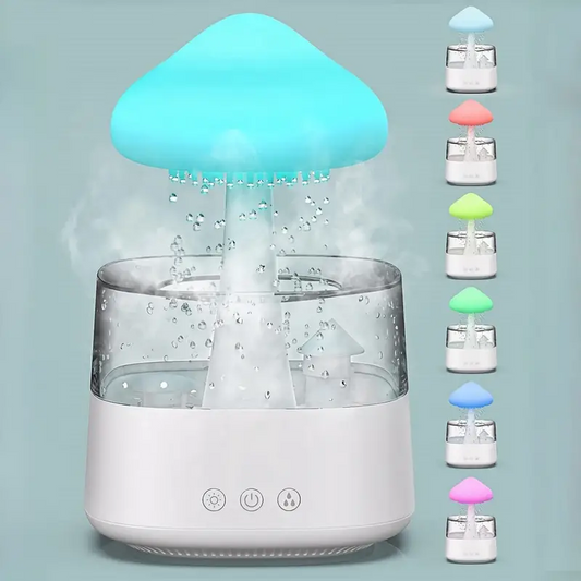 Rain Cloud Humidifier Water Drops, Mushroom Humidifier Waterfall Light, Mushroom Diffuser, Cloud Humidifier Rain Drops, Sleeping Rain Sound, Rain Cloud Diffuser Water Drops with Adjustable LED Lights