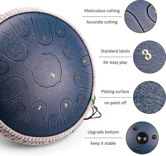 Steel Tongue Drum,8 Notes 6 inch D-Key Handpan Percussion Instrument,for Meditation, Decompression, Music and Gift (Navy)