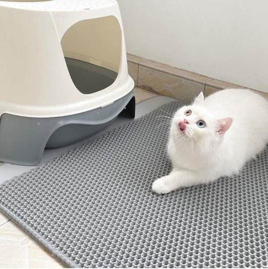 Large Double Layered Cat Litter Mat - Waterproof & Anti-Splashing, Easy to Clean Feeding Mat with Non-Slip Backing - Pet Litter Box Trapping Mat for Cleaning Supplies